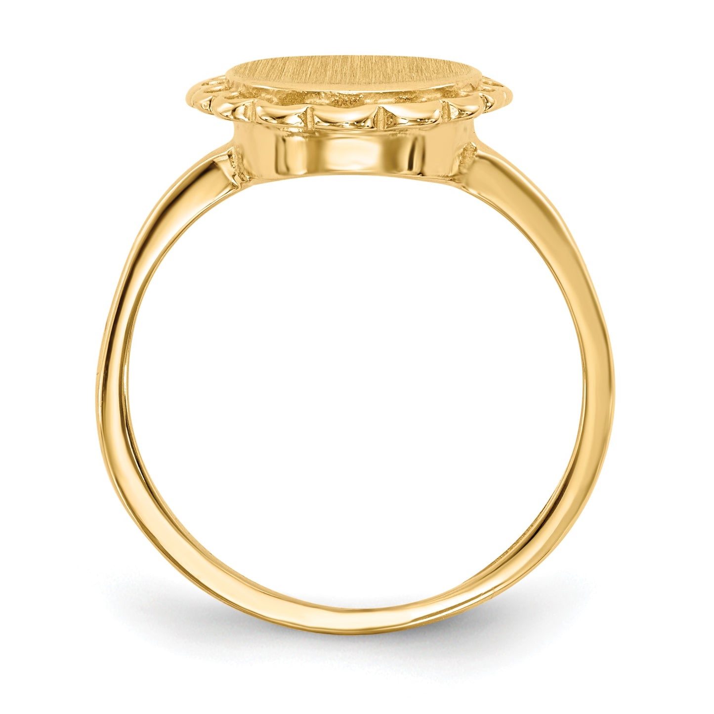 14k 9.0x11.5mm Oval Open Back Scalloped Edge Signet Ring