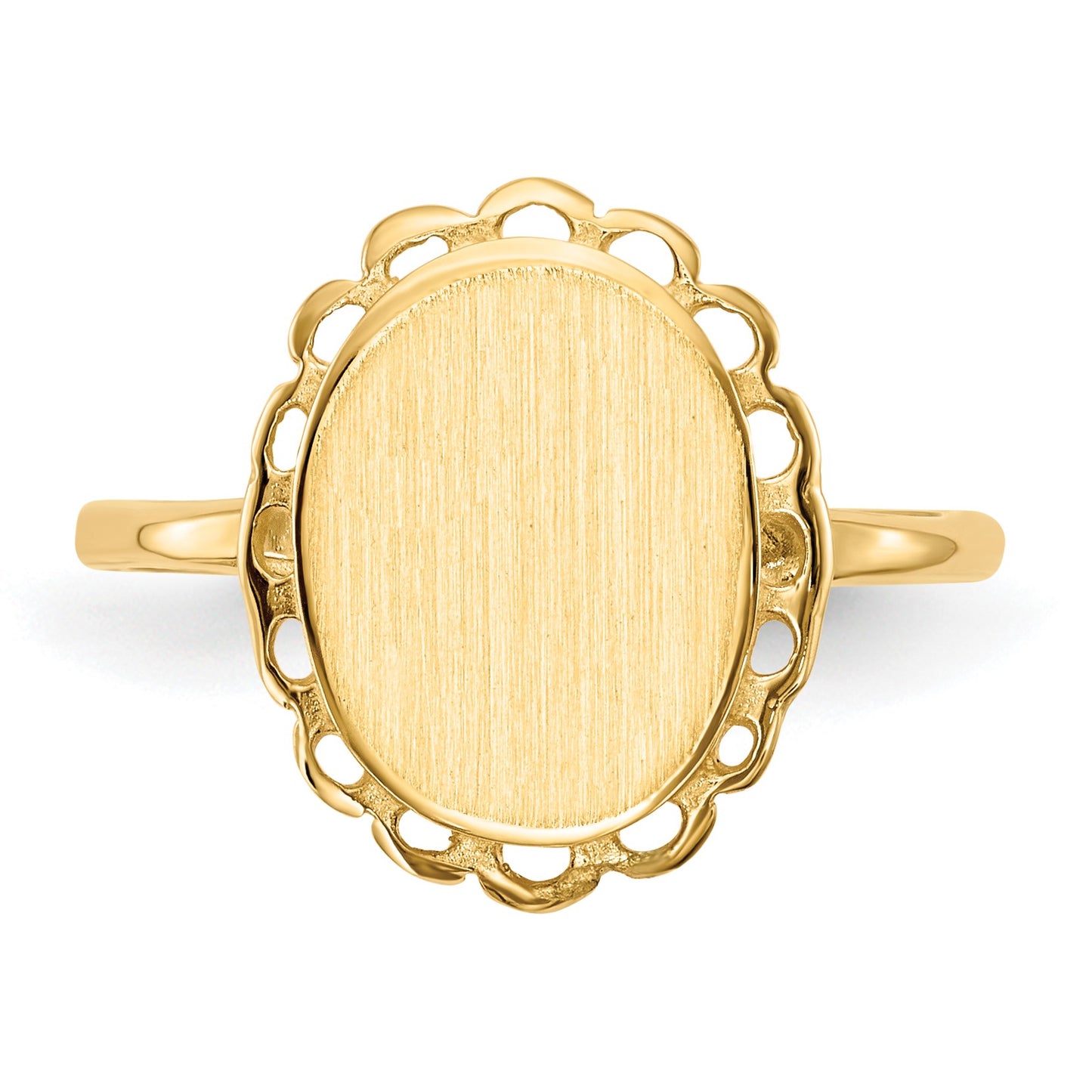 14k 9.0x11.5mm Oval Open Back Scalloped Edge Signet Ring