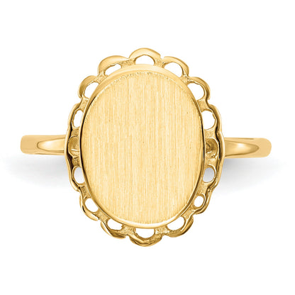14k 9.0x11.5mm Oval Open Back Scalloped Edge Signet Ring