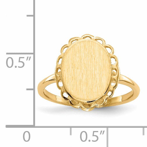 14k 9.0x11.5mm Oval Open Back Scalloped Edge Signet Ring