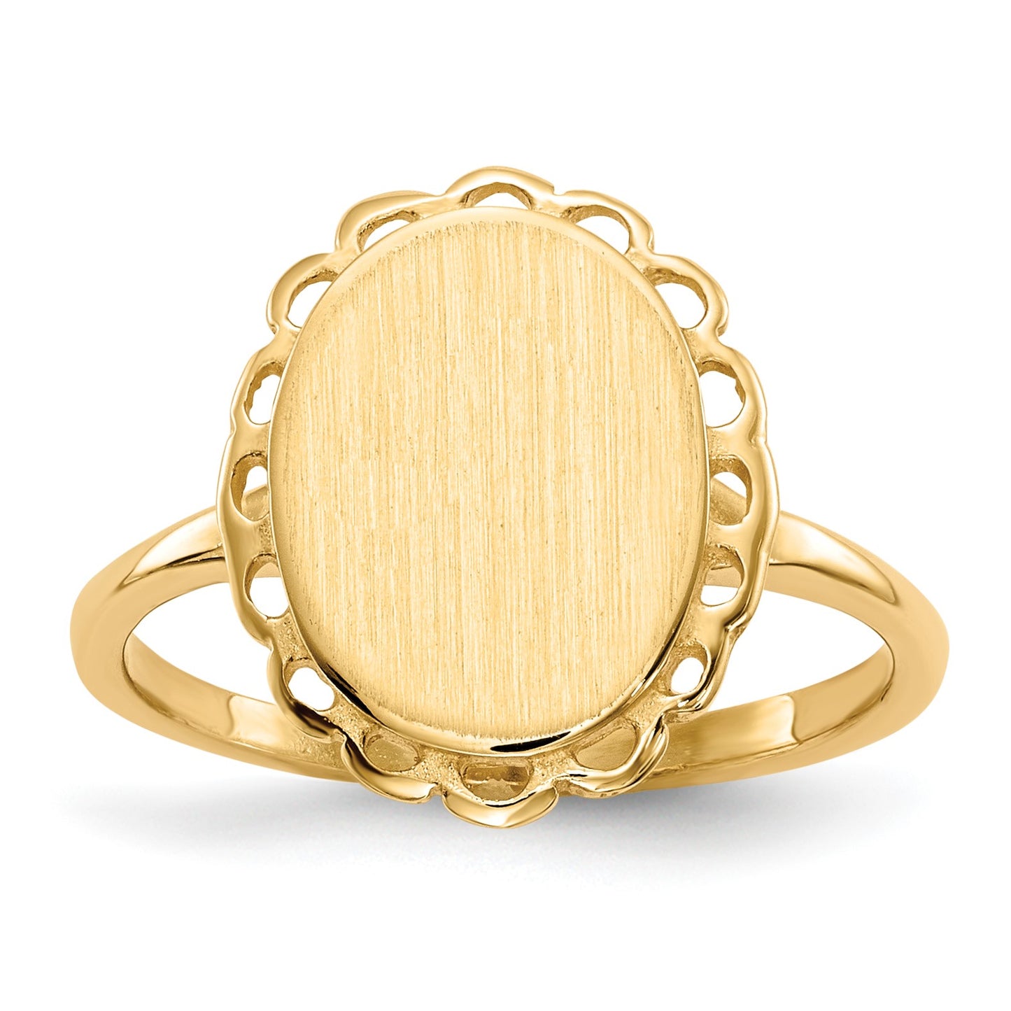 14k 9.0x11.5mm Oval Open Back Scalloped Edge Signet Ring