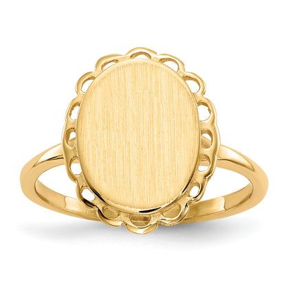14k 9.0x11.5mm Oval Open Back Scalloped Edge Signet Ring