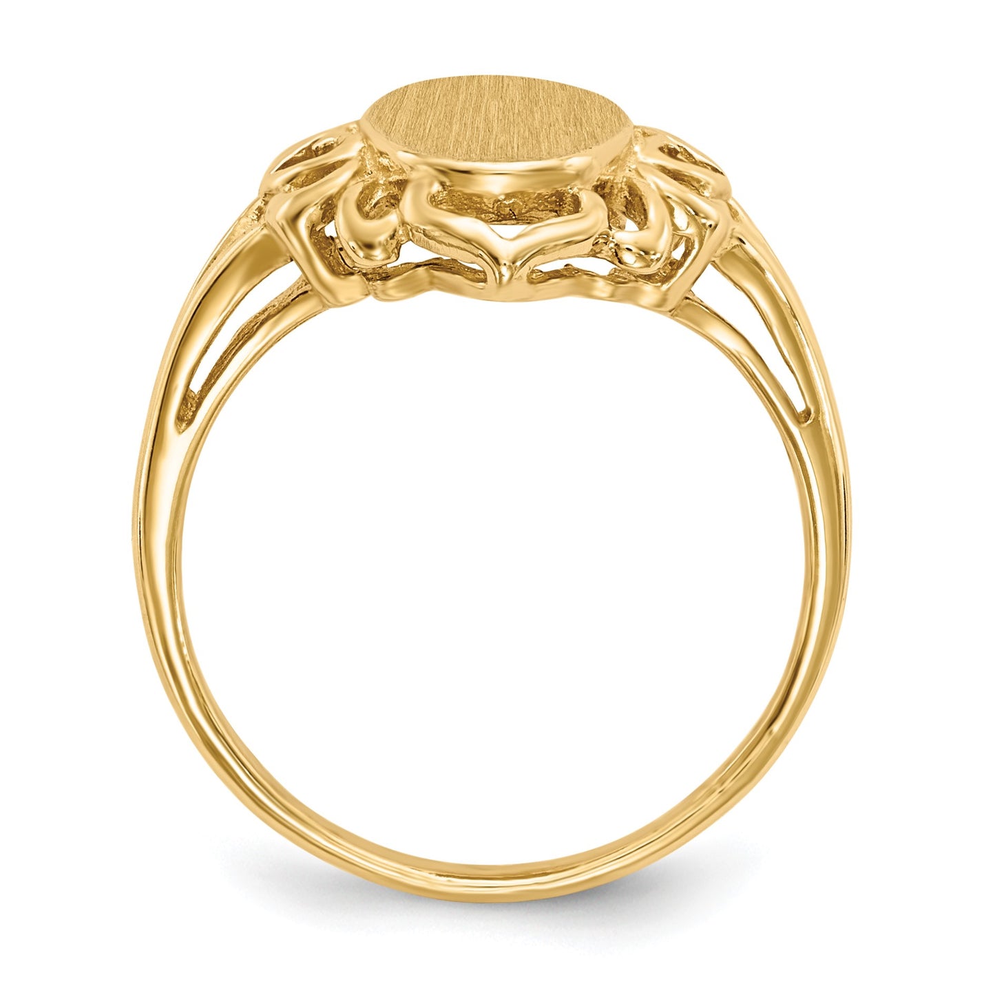 14k 7.5x10.5mm Oval Open Back Filigree Heart Edge Signet Ring