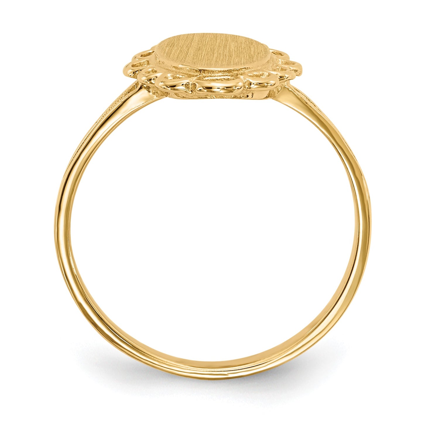14k 7.0x13.0mm Oval Open Back Scalloped Edge Signet Ring