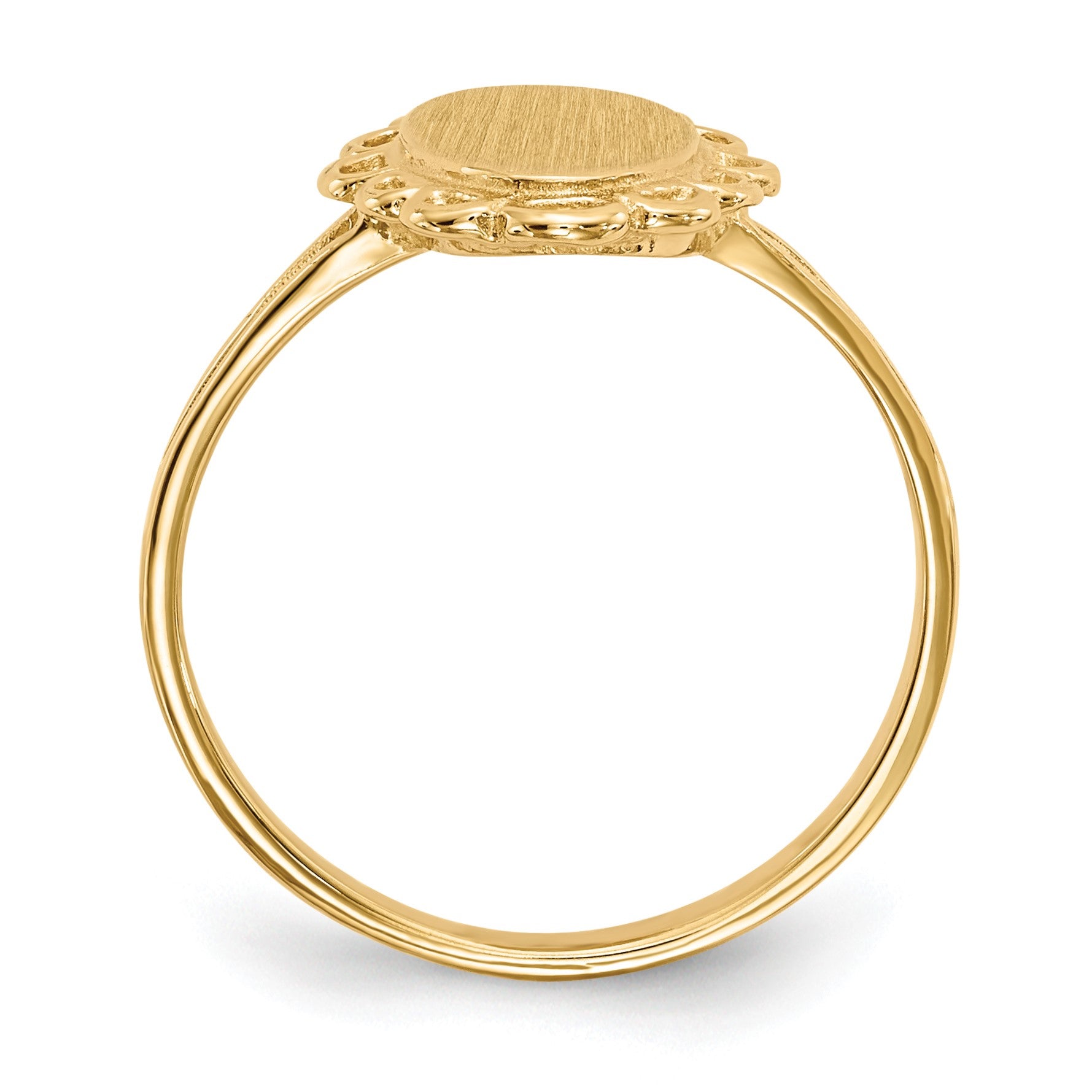14k 7.0x13.0mm Oval Open Back Scalloped Edge Signet Ring