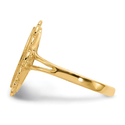 14k 7.0x13.0mm Oval Open Back Scalloped Edge Signet Ring