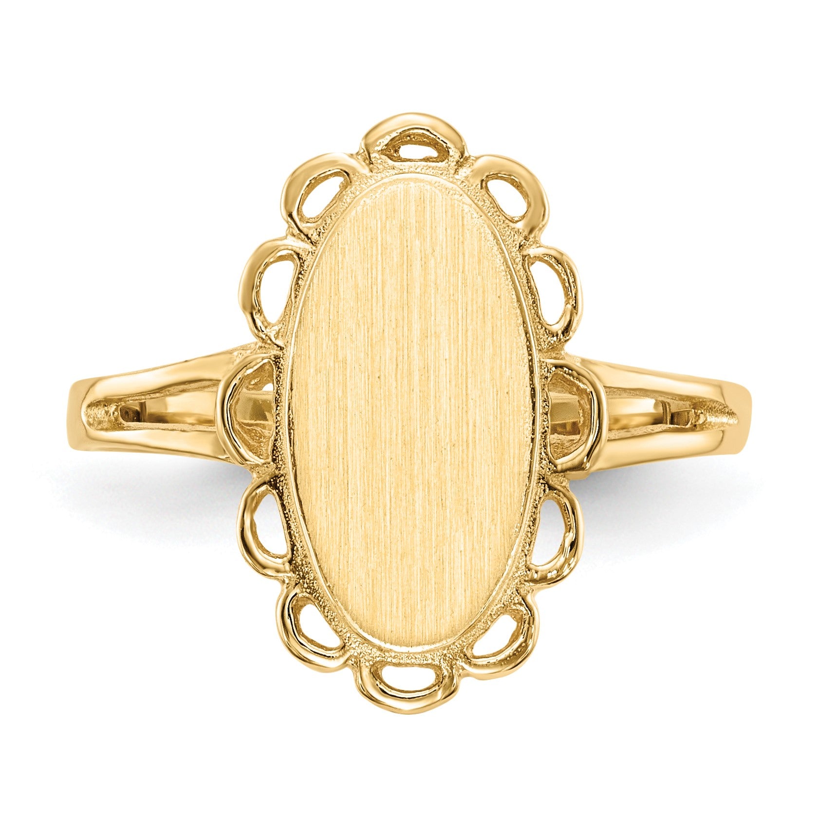14k 7.0x13.0mm Oval Open Back Scalloped Edge Signet Ring