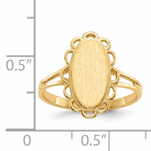 14k 7.0x13.0mm Oval Open Back Scalloped Edge Signet Ring