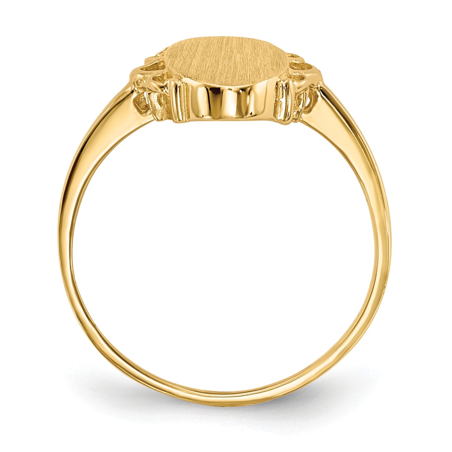 14k 7.0x14.5mm Oval Open Back Scalloped Edge Signet Ring