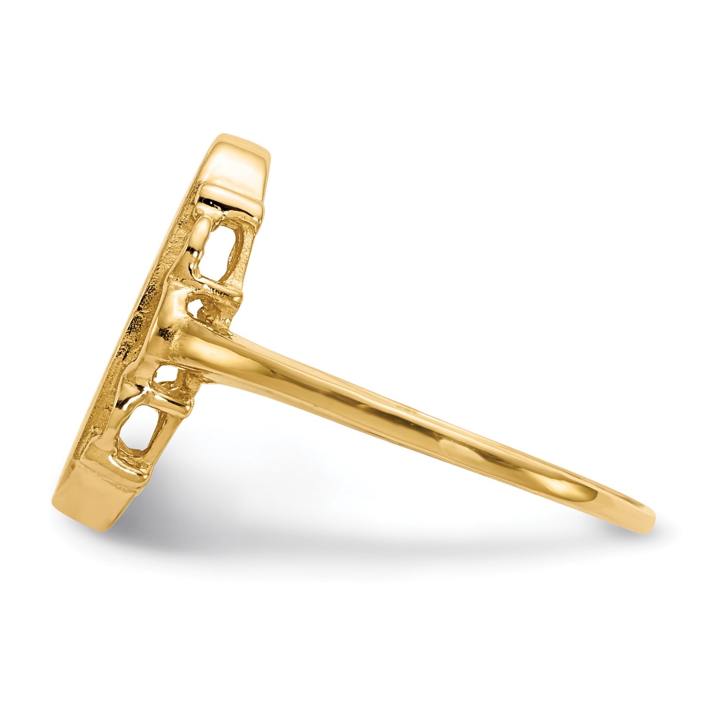 14k 7.0x14.5mm Oval Open Back Scalloped Edge Signet Ring