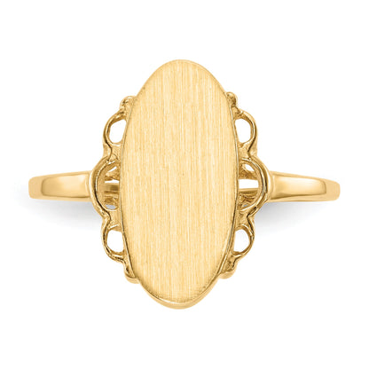 14k 7.0x14.5mm Oval Open Back Scalloped Edge Signet Ring