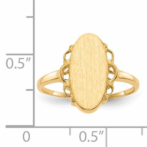 14k 7.0x14.5mm Oval Open Back Scalloped Edge Signet Ring