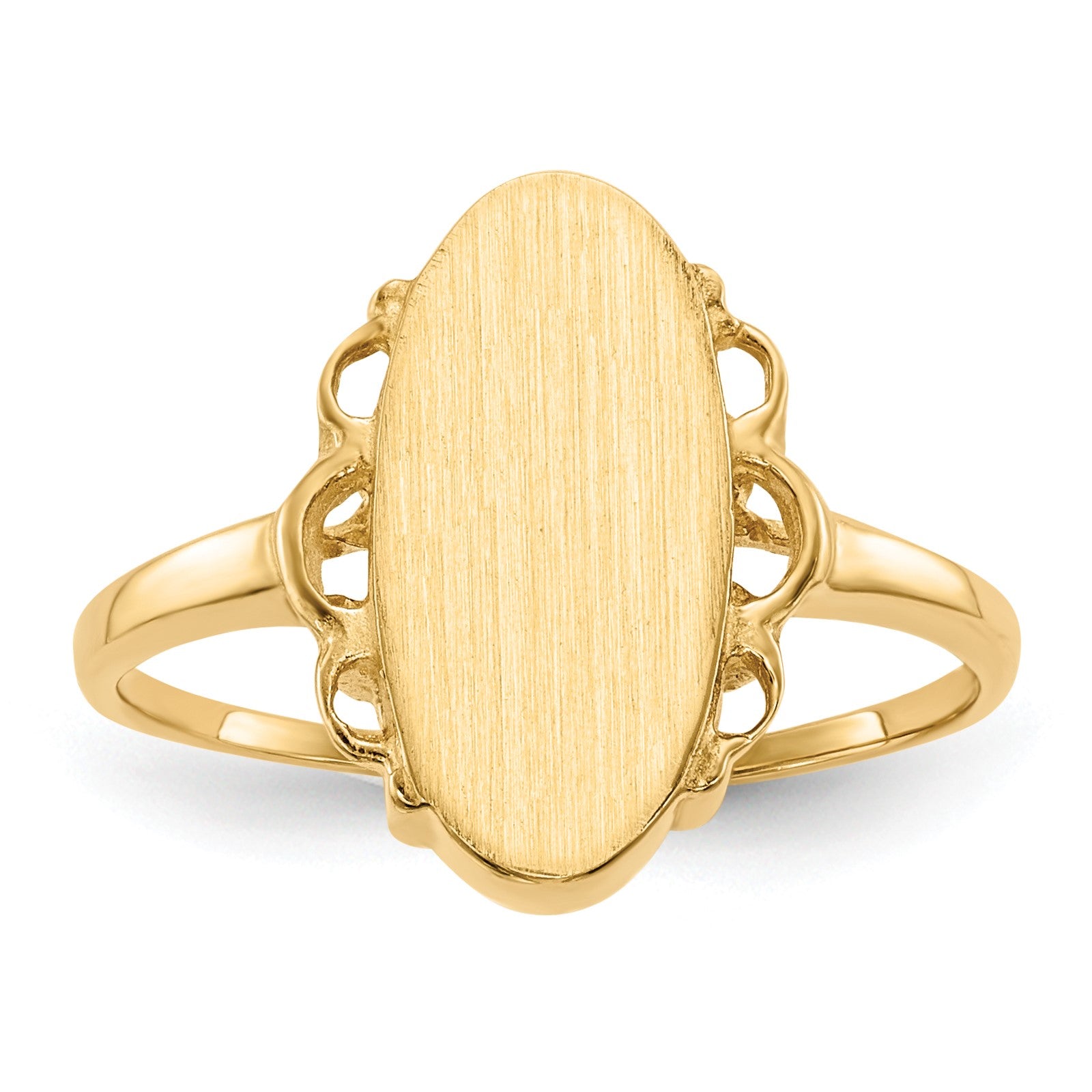 14k 7.0x14.5mm Oval Open Back Scalloped Edge Signet Ring