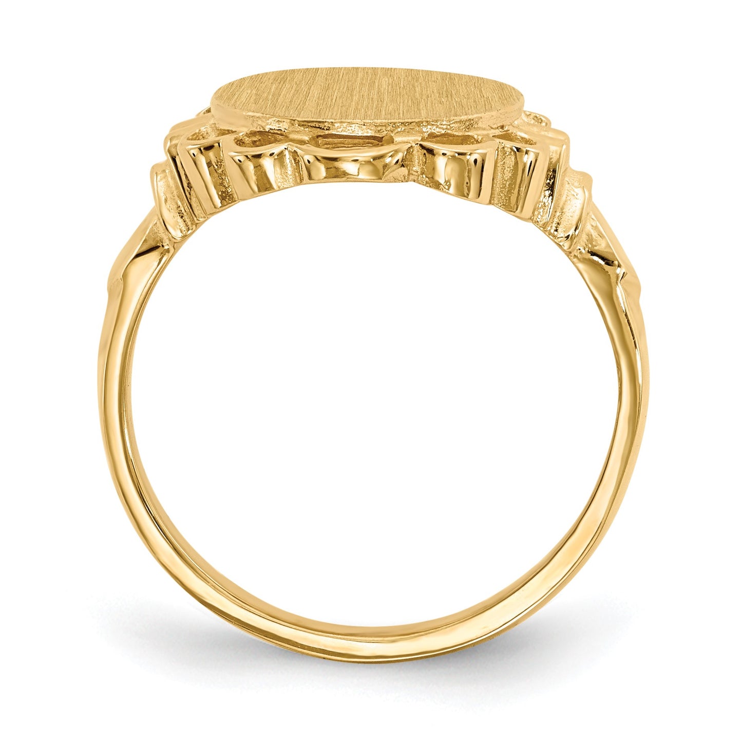 14k 10.5x14.0mm Oval Open Back Scalloped Edge Signet Ring