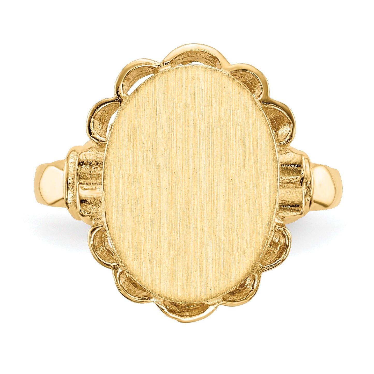 14k 10.5x14.0mm Oval Open Back Scalloped Edge Signet Ring
