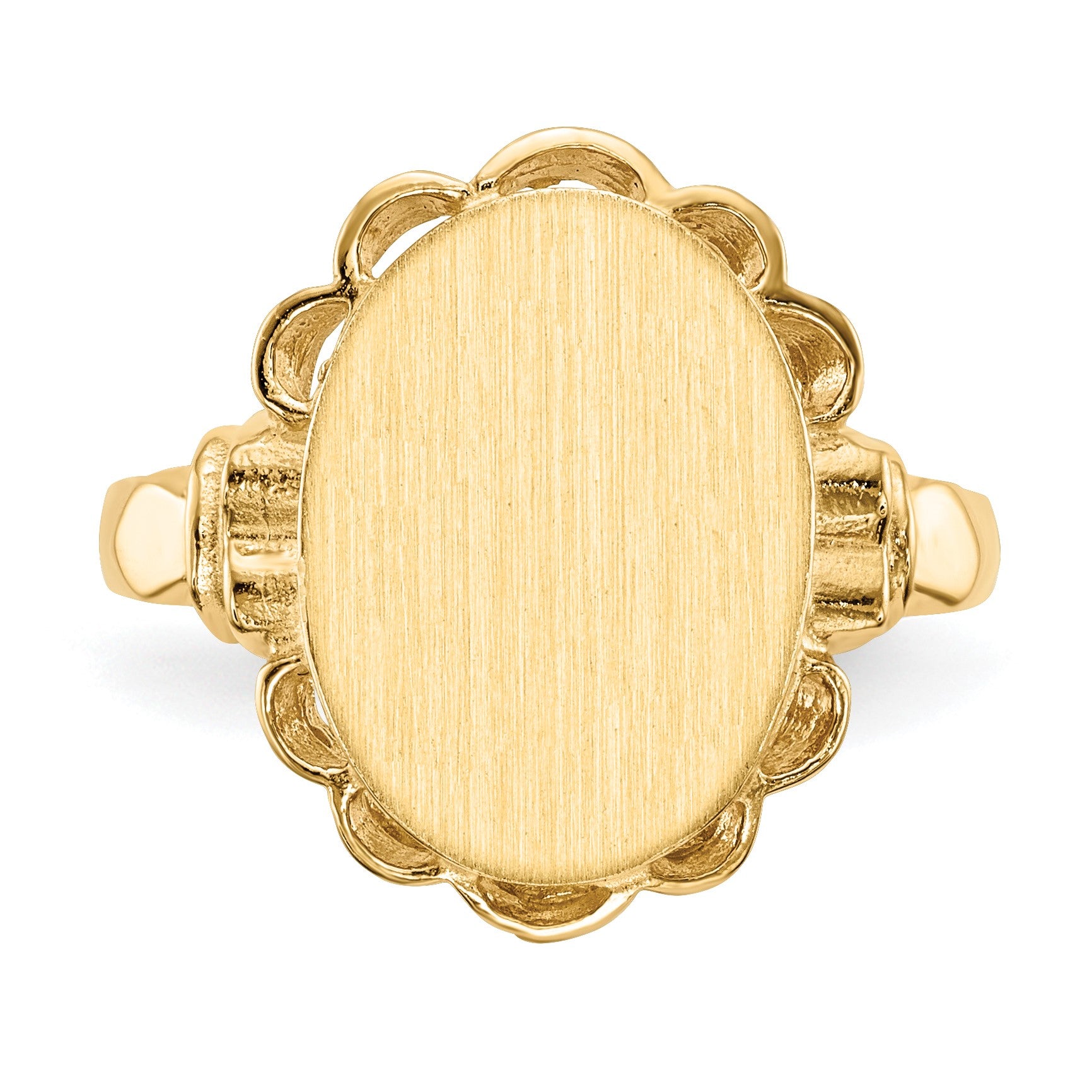14k 10.5x14.0mm Oval Open Back Scalloped Edge Signet Ring