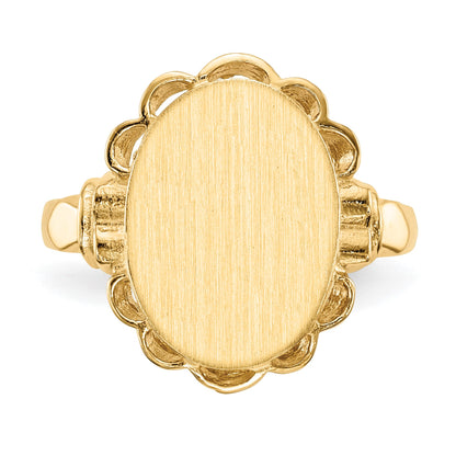 14k 10.5x14.0mm Oval Open Back Scalloped Edge Signet Ring