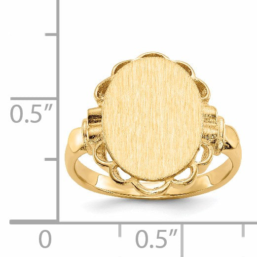 14k 10.5x14.0mm Oval Open Back Scalloped Edge Signet Ring