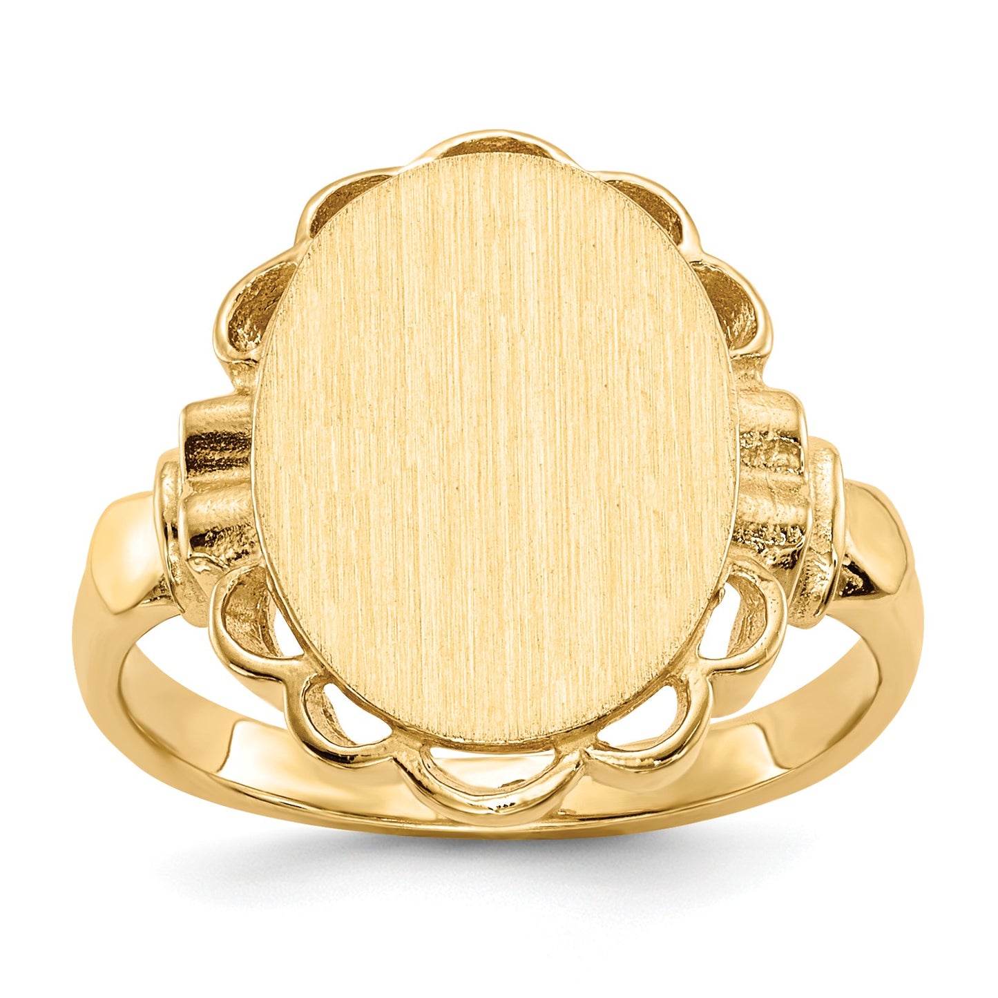 14k 10.5x14.0mm Oval Open Back Scalloped Edge Signet Ring