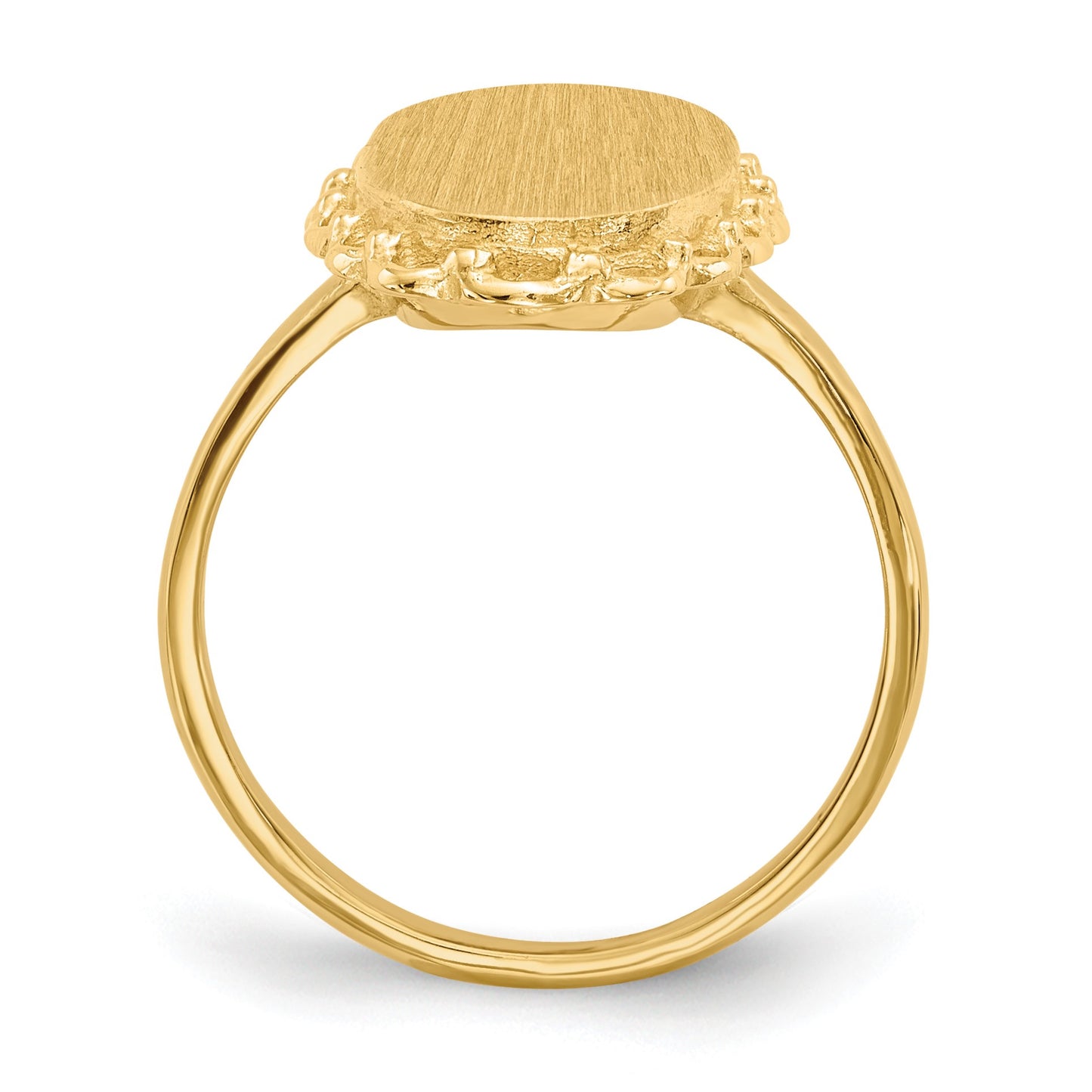 14k 9.0x16.0mm Oval Open Back Scalloped Edge Signet Ring