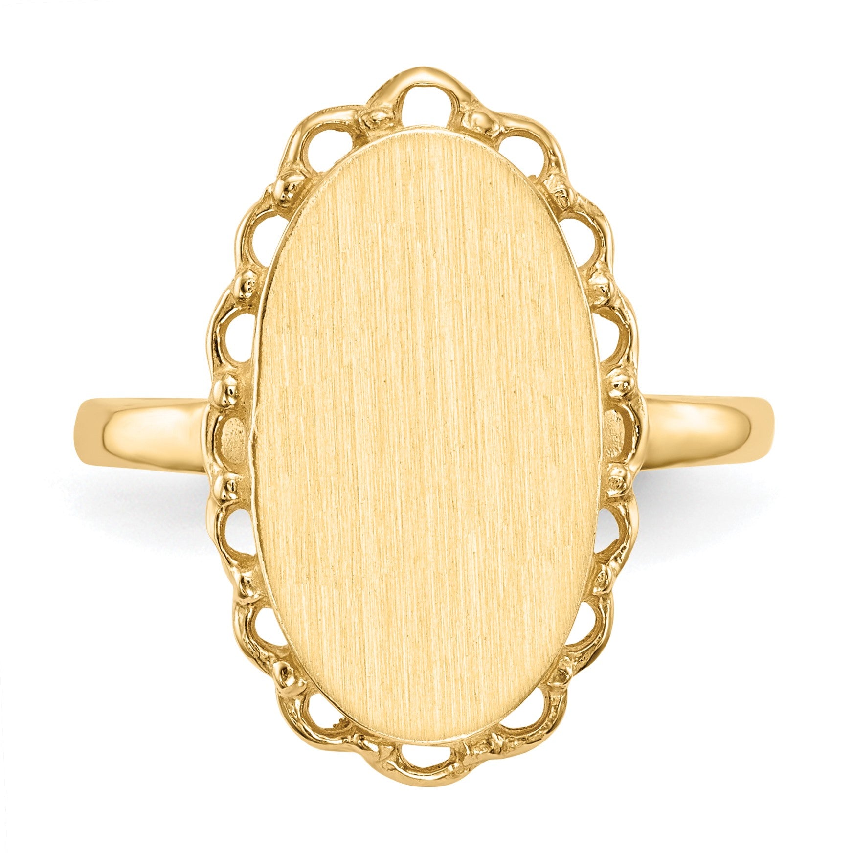 14k 9.0x16.0mm Oval Open Back Scalloped Edge Signet Ring