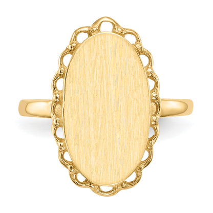 14k 9.0x16.0mm Oval Open Back Scalloped Edge Signet Ring