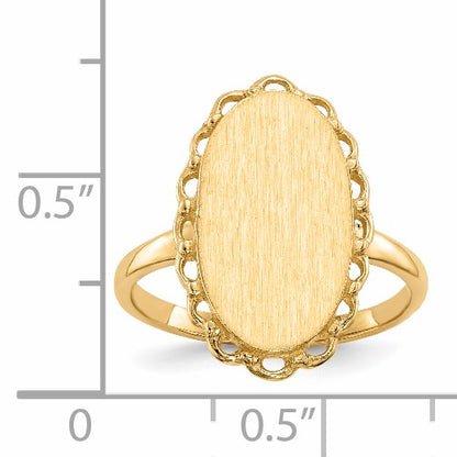 14k 9.0x16.0mm Oval Open Back Scalloped Edge Signet Ring