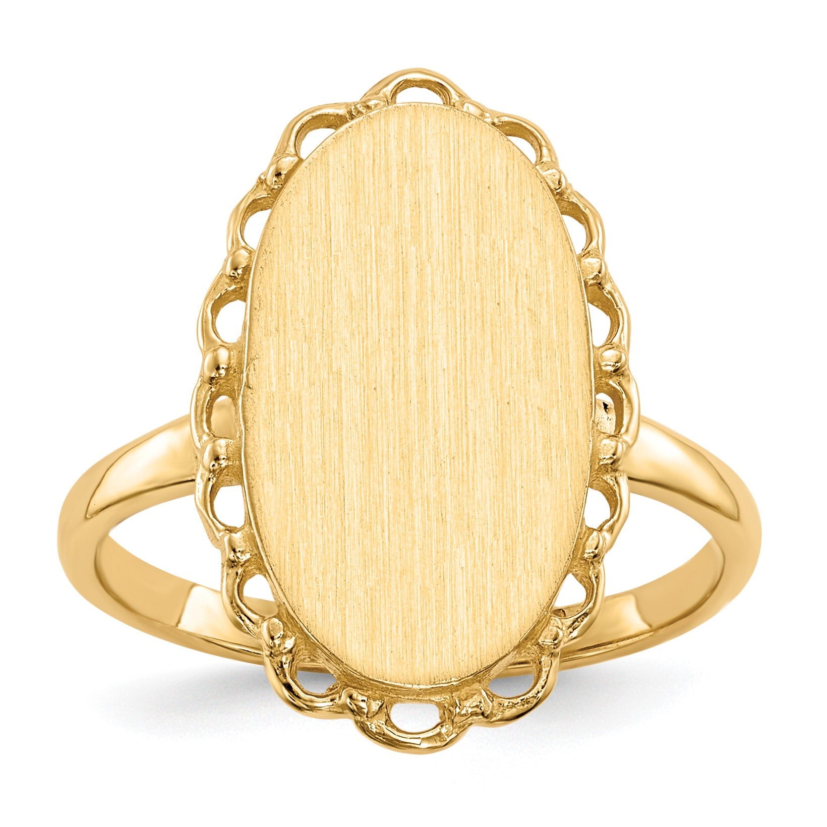 14k 9.0x16.0mm Oval Open Back Scalloped Edge Signet Ring