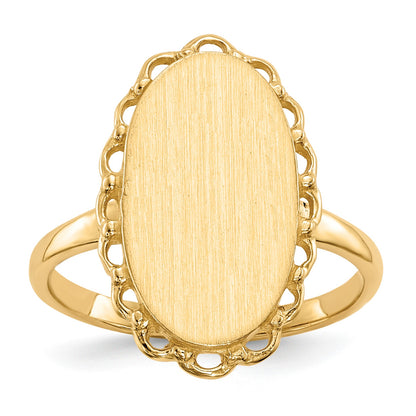 14k 9.0x16.0mm Oval Open Back Scalloped Edge Signet Ring