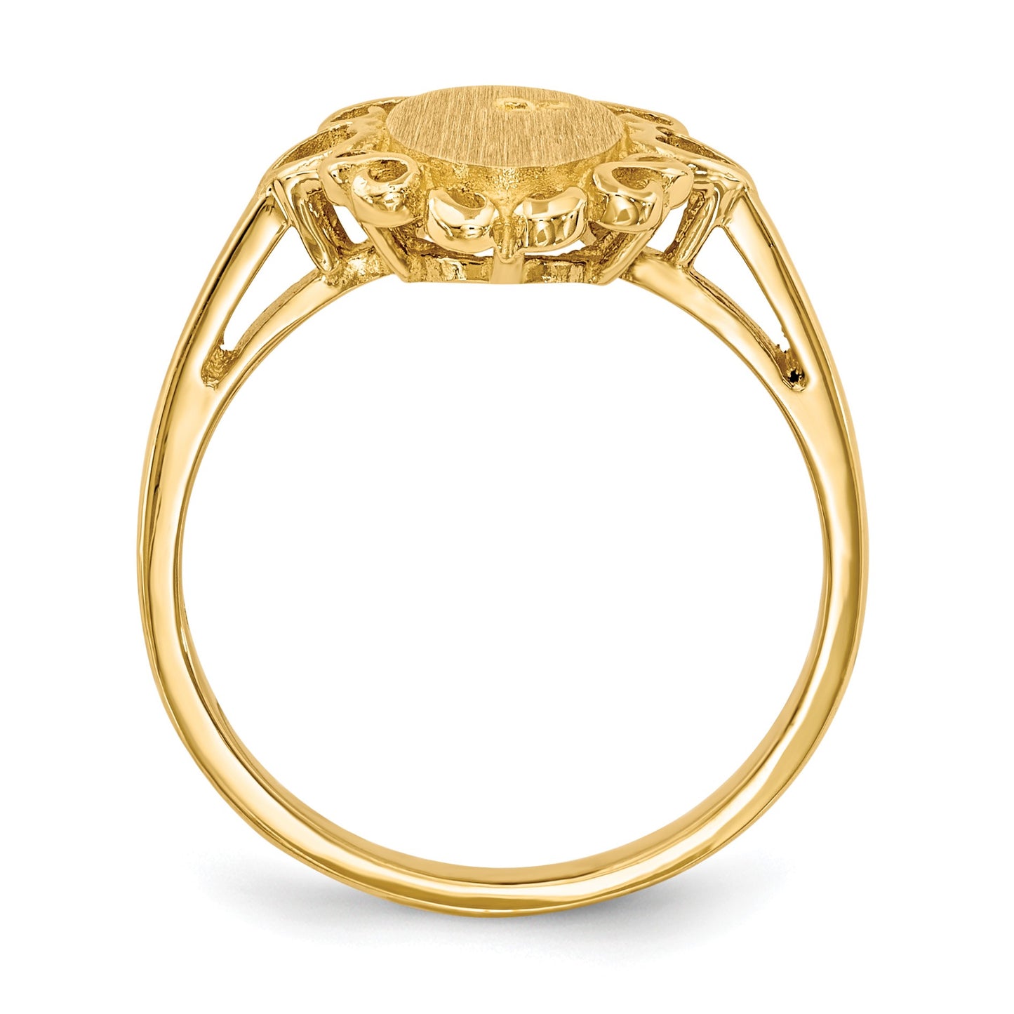 14k Holds 1-1.0mm Diamond 6.0x11.5mm Oval Open Back Scalloped Edge Signet Ring Mounting
