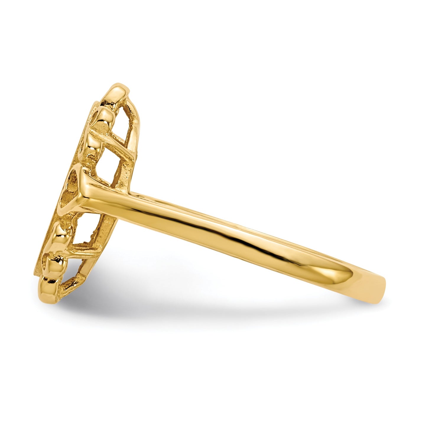 14k Holds 1-1.0mm Diamond 6.0x11.5mm Oval Open Back Scalloped Edge Signet Ring Mounting