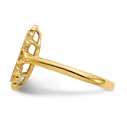 14k Holds 1-1.0mm Diamond 6.0x11.5mm Oval Open Back Scalloped Edge Signet Ring Mounting