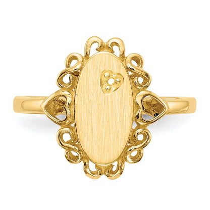 14k Holds 1-1.0mm Diamond 6.0x11.5mm Oval Open Back Scalloped Edge Signet Ring Mounting