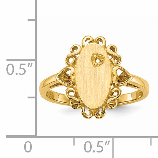 14k Holds 1-1.0mm Diamond 6.0x11.5mm Oval Open Back Scalloped Edge Signet Ring Mounting