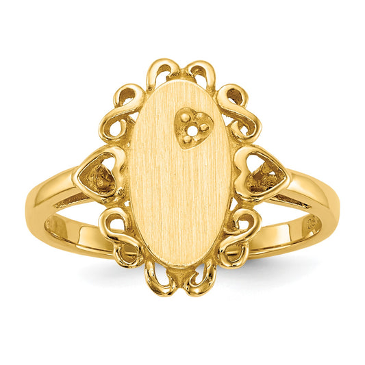 14k Holds 1-1.0mm Diamond 6.0x11.5mm Oval Open Back Scalloped Edge Signet Ring Mounting