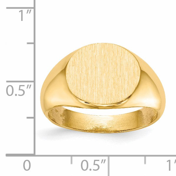 14k 13.5x12.5mm Round Open Back Mens Signet Ring