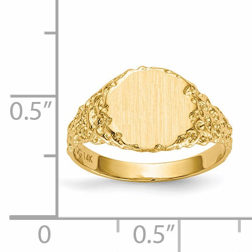 14k 9.5x8.5mm Round Closed Back Signet Ring