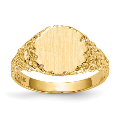 14k 9.5x8.5mm Round Closed Back Signet Ring