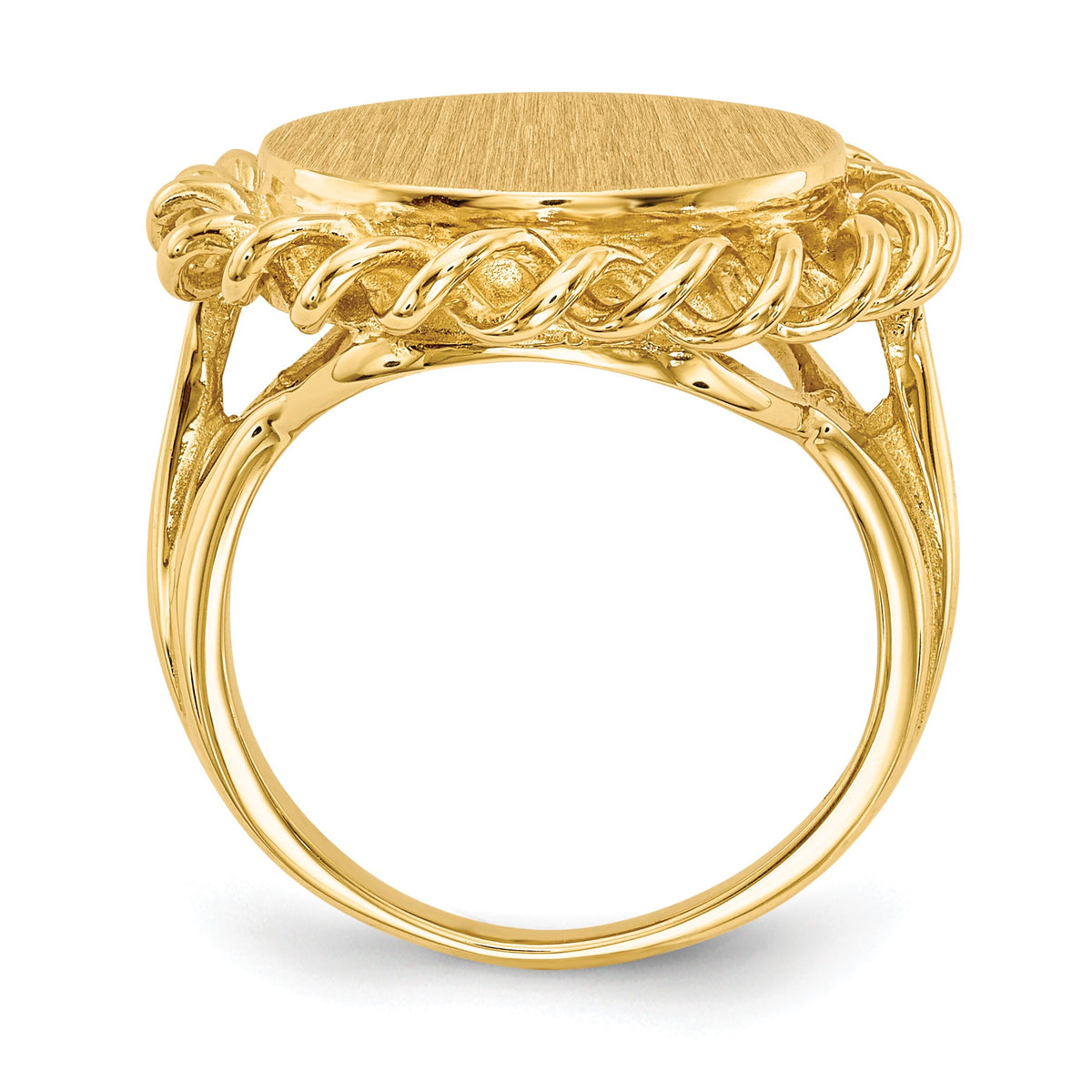 14k 15.0x14.5mm Oval Open Back Scalloped Edge Signet Ring
