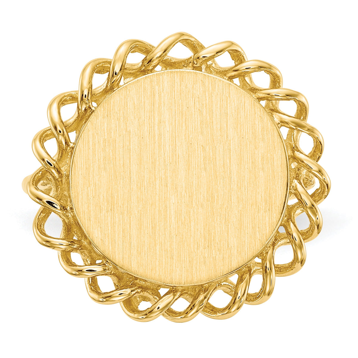 14k 15.0x14.5mm Oval Open Back Scalloped Edge Signet Ring
