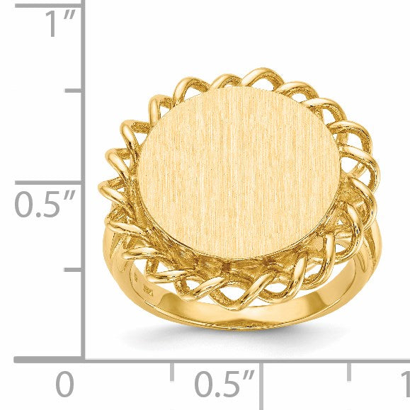 14k 15.0x14.5mm Oval Open Back Scalloped Edge Signet Ring