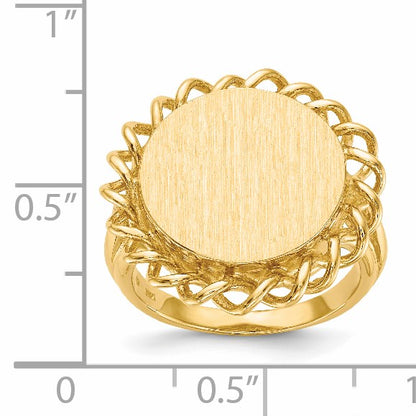 14k 15.0x14.5mm Oval Open Back Scalloped Edge Signet Ring