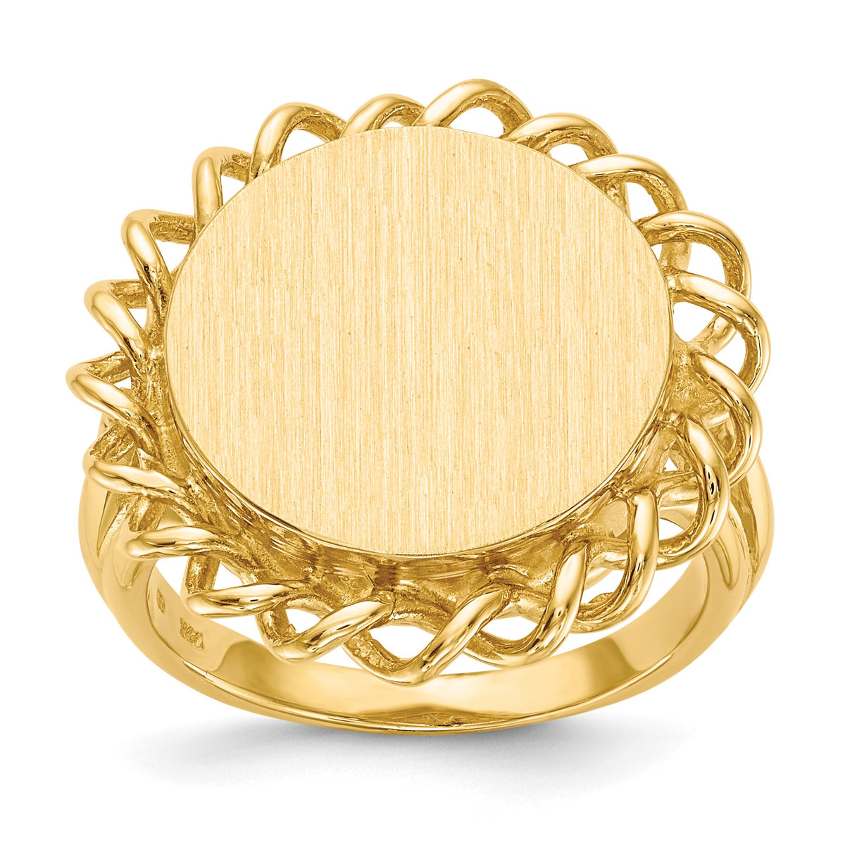 14k 15.0x14.5mm Oval Open Back Scalloped Edge Signet Ring