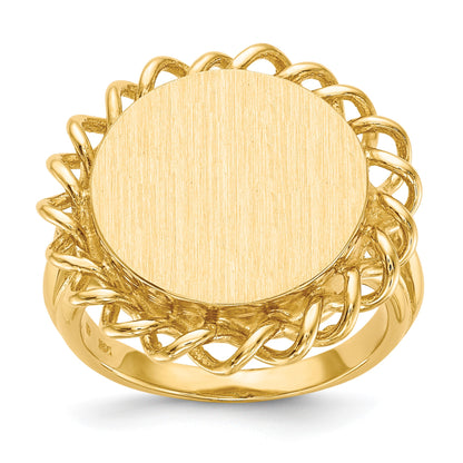 14k 15.0x14.5mm Oval Open Back Scalloped Edge Signet Ring