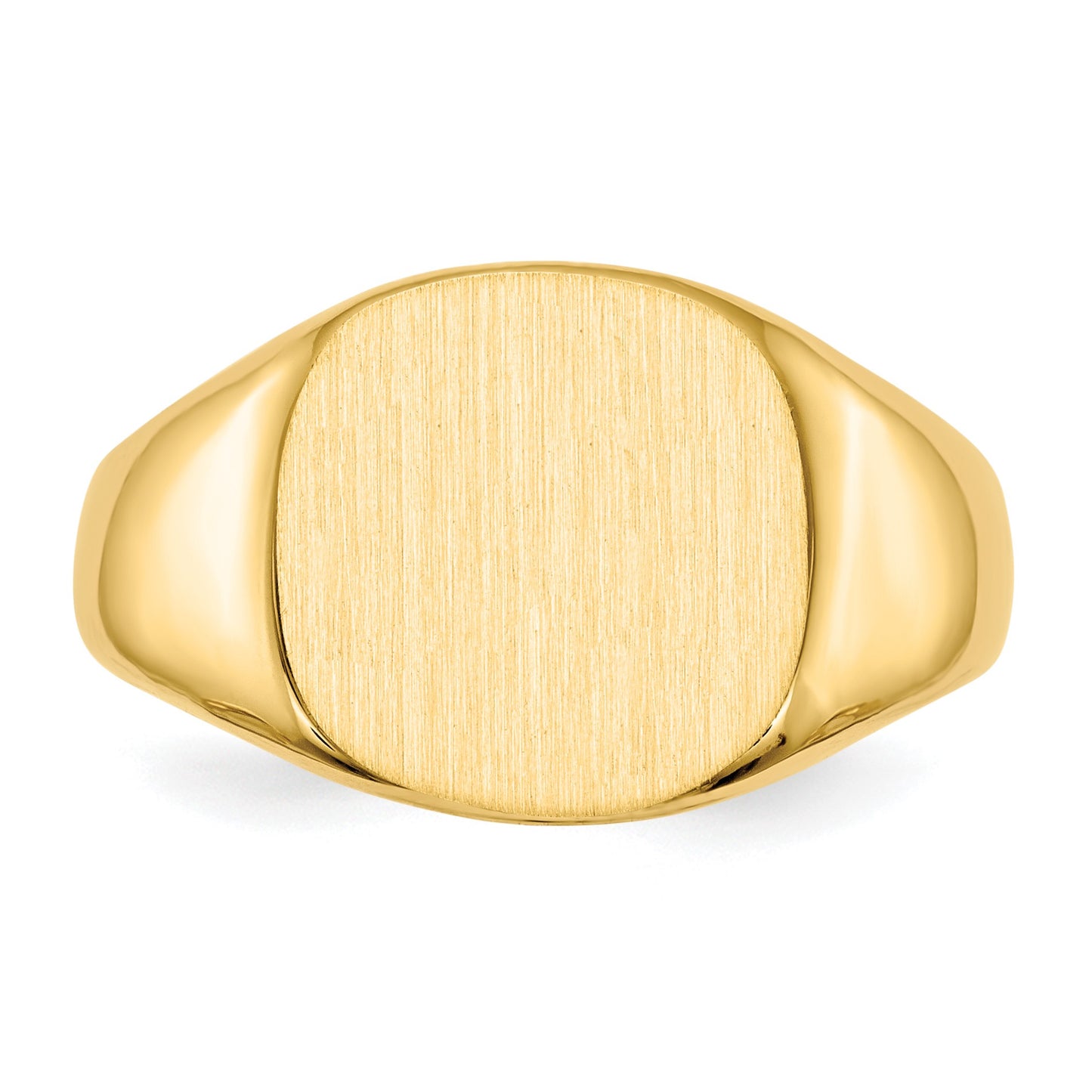 14k 13.5x12.5mm Cushion Closed Back Mens Signet Ring