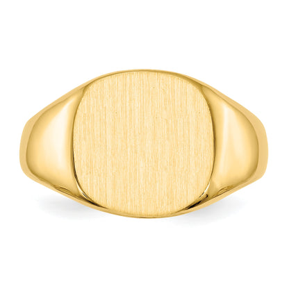 14k 13.5x12.5mm Cushion Closed Back Mens Signet Ring
