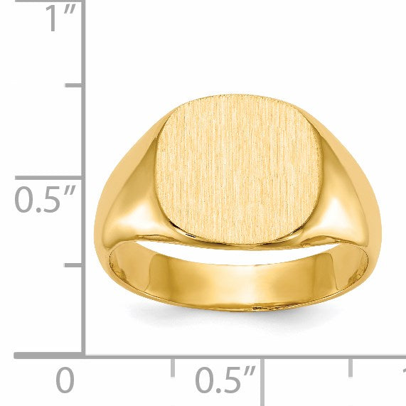 14k 13.5x12.5mm Cushion Closed Back Mens Signet Ring