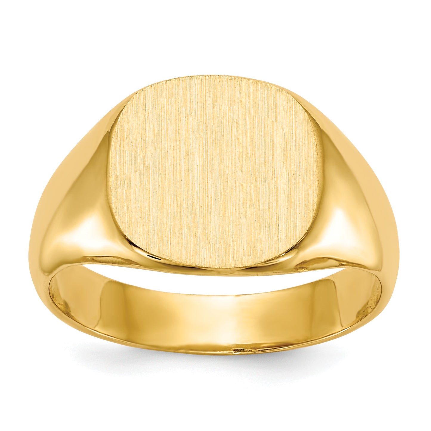 14k 13.5x12.5mm Cushion Closed Back Mens Signet Ring