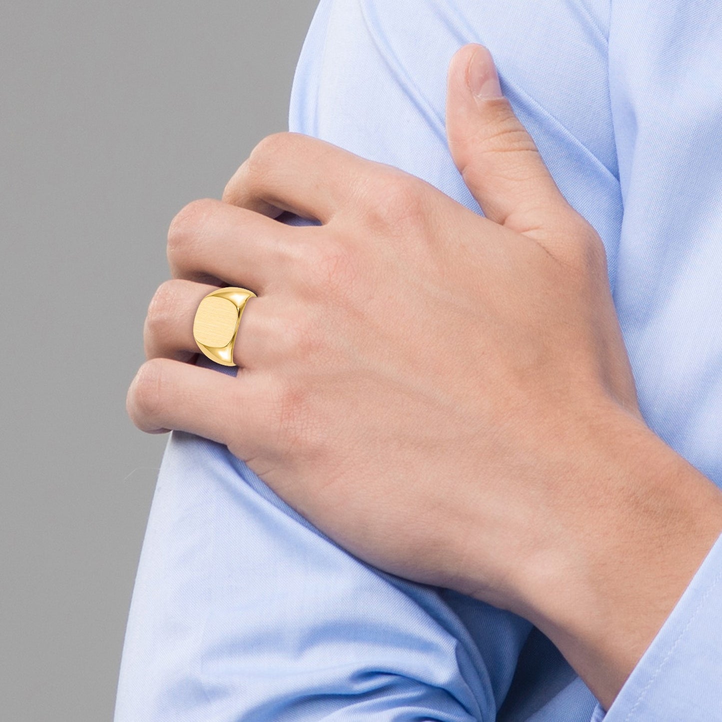 14k 15.0x13.5mm Cushion Closed Back Mens Signet Ring