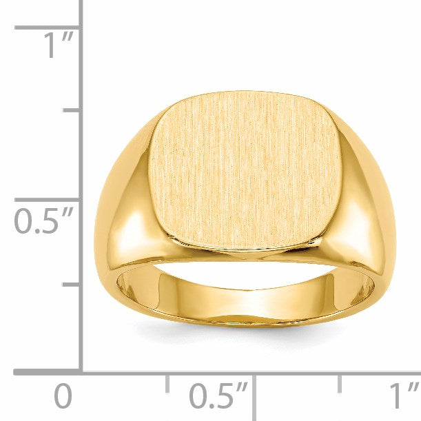 14k 15.0x13.5mm Cushion Closed Back Mens Signet Ring